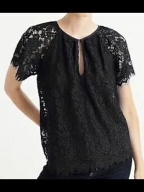 J. Crew Black Lace Short Sleeve Top